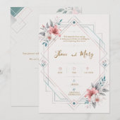 Convite de Casamento Moderno Floral 招待状 (正面/裏面)