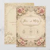 Convite de Casamento Moderno Floral 招待状 (正面/裏面)