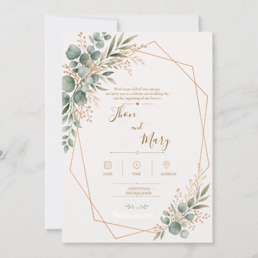 Convite de Casamento Moderno Rustico Floral 招待状 (正面)