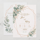 Convite de Casamento Moderno Rustico Floral 招待状 (正面/裏面)