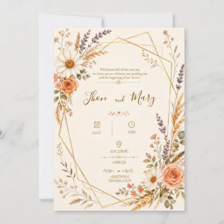 Convite de Casamento Moderno Rustico Floral 招待状