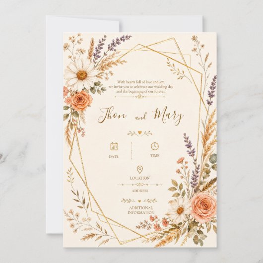 Convite de Casamento Moderno Rustico Floral 招待状 (正面)