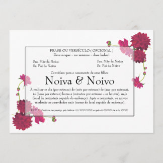 Convite de Casamento personalizável com flores. 招待状