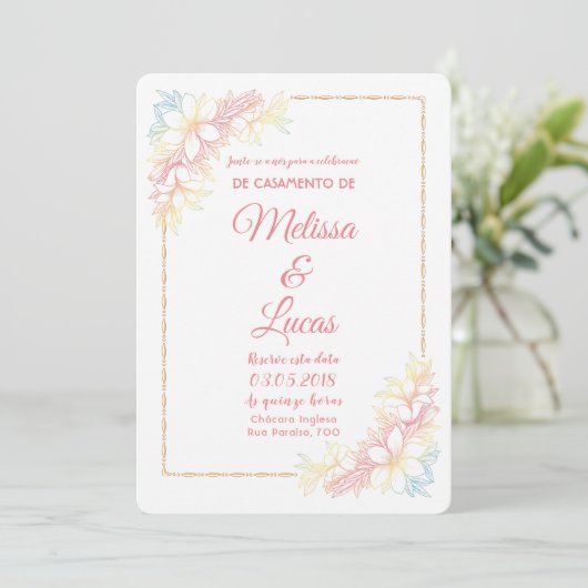 Convite de Casamento personalizável com flores. 招待状 (スタンド正面)