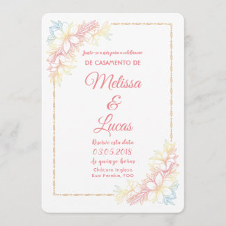 Convite de Casamento personalizável com flores. 招待状