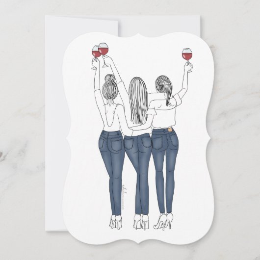 Convite Desenho Três Amigas com Vinho 招待状 (正面)