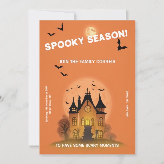 Convite Festa de Haloween Laranja com Mansão 招待状 (正面)