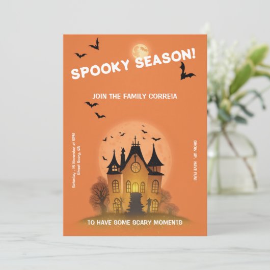 Convite Festa de Haloween Laranja com Mansão 招待状 (スタンド正面)