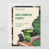 Convite Festa Halloween Caldeirão e Gato Preto 招待状 (正面)