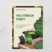 Convite Festa Halloween Caldeirão e Gato Preto 招待状 (正面/裏面)