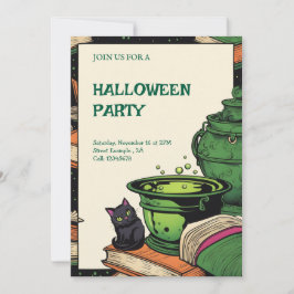 Convite Festa Halloween Caldeirão e Gato Preto 招待状