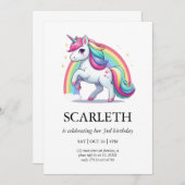 Convite Modern Cute Doodle Unicorn Stars Aniversár 招待状 (正面/裏面)