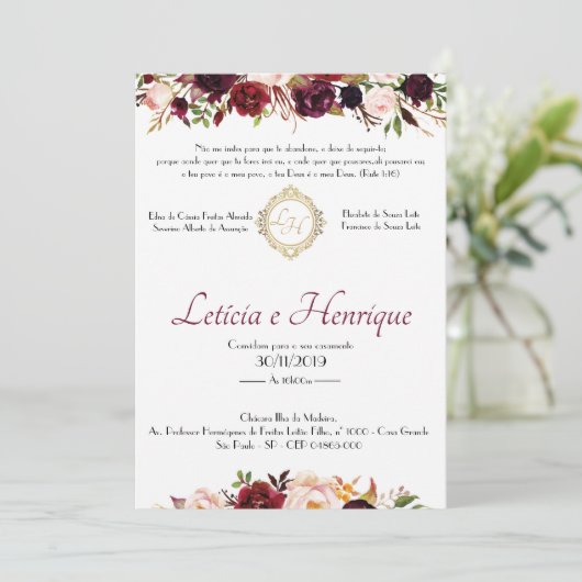 Convite para Casamento - Marsala | Frente 招待状 (スタンド正面)