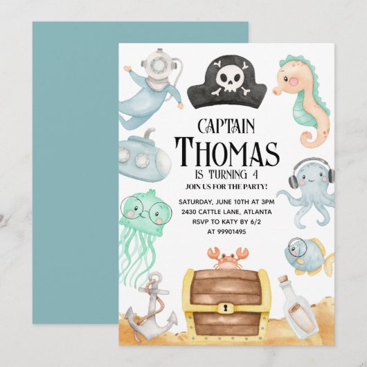 Convite Pirata, Convite De Aniversário Pirata 招待状 (正面/裏面)