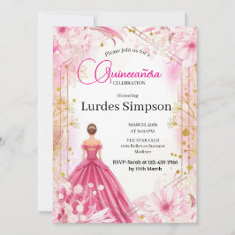 Convite  Quinceañera invitation  Floral Pink 招待状