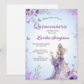 Convite Quinceañera invitation Purple and Silver 招待状 (正面/裏面)