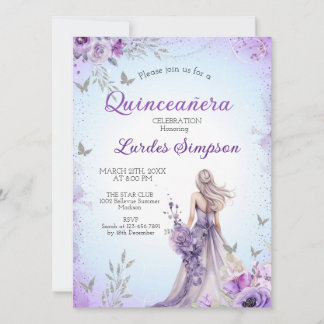Convite Quinceañera invitation Purple and Silver 招待状