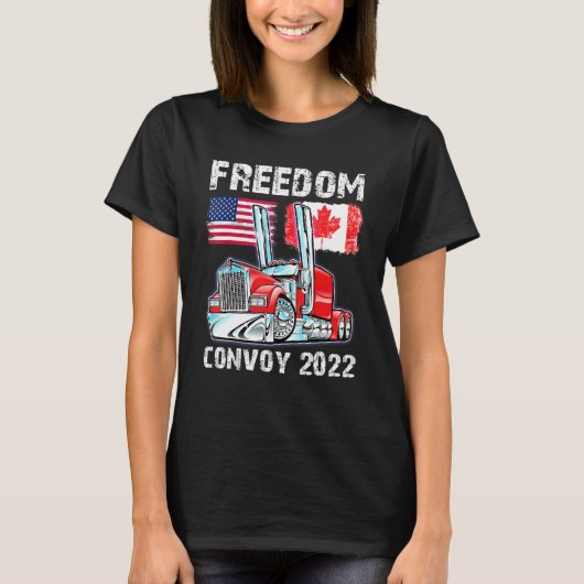Convoy 2022カナダとアメリカの自由トラック運転手応援 tシャツ (正面)