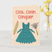 Cook. Clean. Conquer. – Retro Motivation カード (黄色い花)