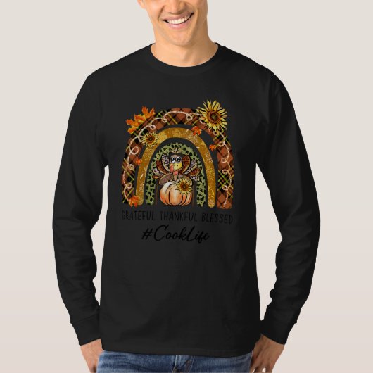 Cook Thankful Grateful Blessed Women Rainbow Thank Tシャツ (正面)