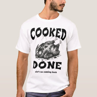 Cooked Done ~ ダークユーモア 焼きすぎたネタ 最小限のデザイン Tシャツ