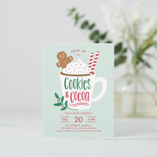 Cookieとココアクリスマス招待状はがき ポストカード (スタンド正面)