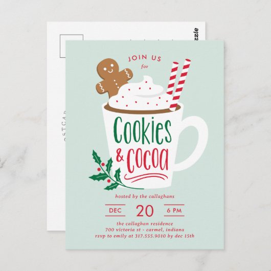 Cookieとココアクリスマス招待状はがき ポストカード (正面/裏面)