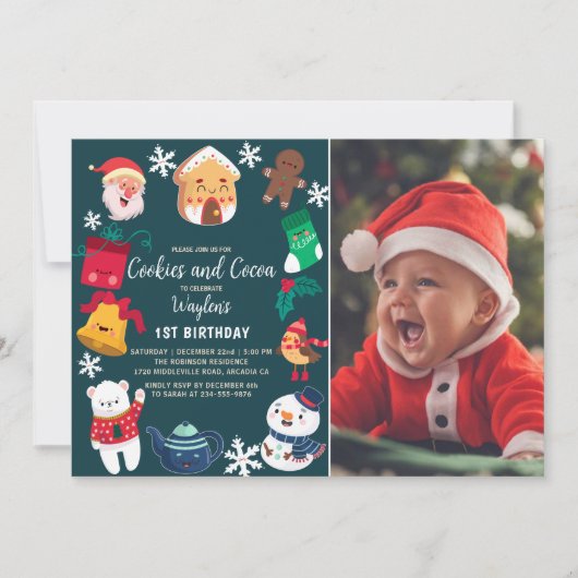 Cookieとココアジンジャーブレッド子供の誕生日写真 サンキューカード (正面)