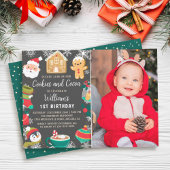 Cookieとココアジンジャーブレッド子供の誕生日写真 招待状