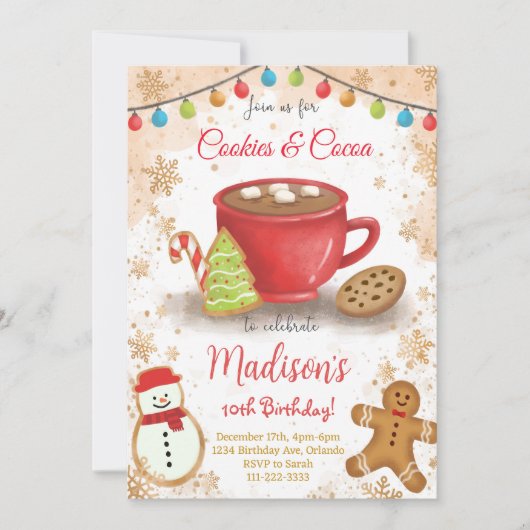 Cookieとココア誕生日パーティーへの招待 招待状 (正面)