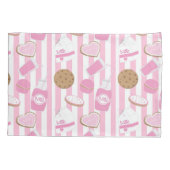 Cookieとミルクピンクと白の女のストライプの子 枕カバー (裏面)