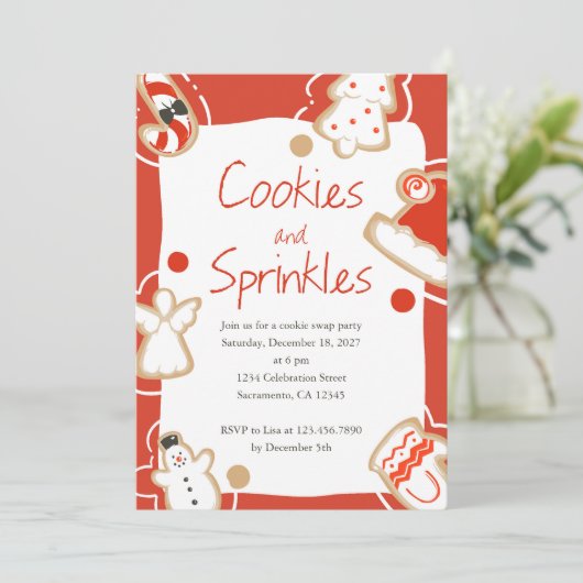 CookieとSprinklesクリスマスクッキーの交換パーティー 招待状 (スタンド正面)