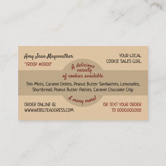 Cookieのバッグ、Cookieの販売資金調達カード 名刺 (裏面)