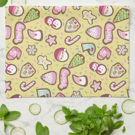 Cookieクリスマスイエロー キッチンタオル (折り畳み)