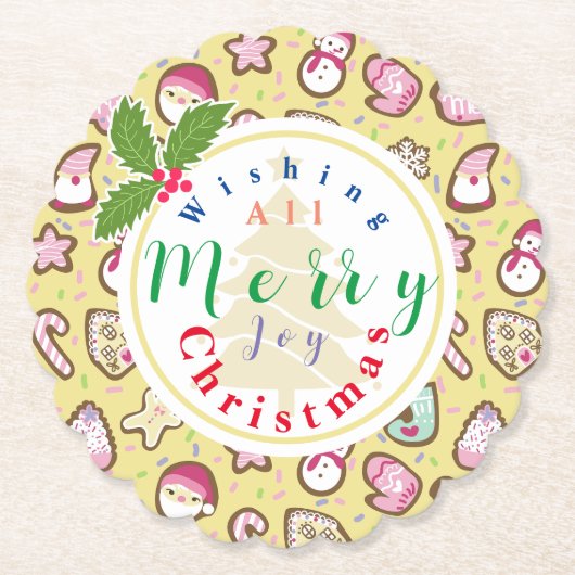 Cookieクリスマスイエロー ペーパーコースター (正面)