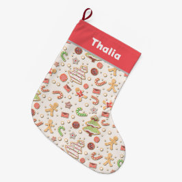 Cookieクリスマスパターン – 甘いとフェスティバル ラージクリスマスストッキング