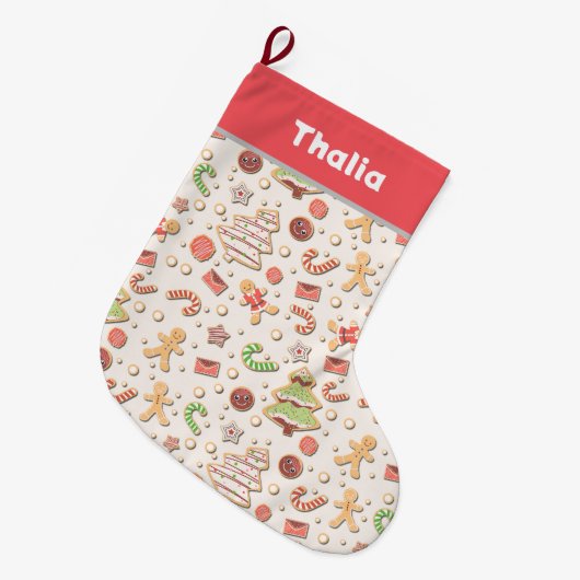 Cookieクリスマスパターン – 甘いとフェスティバル ラージクリスマスストッキング (正面 (吊り時))