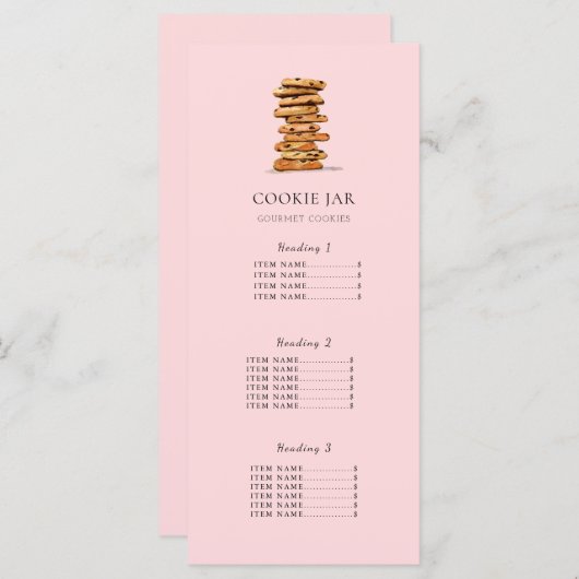 Cookieショップの価格表/メニューカードピンク メニュー (正面/裏面)