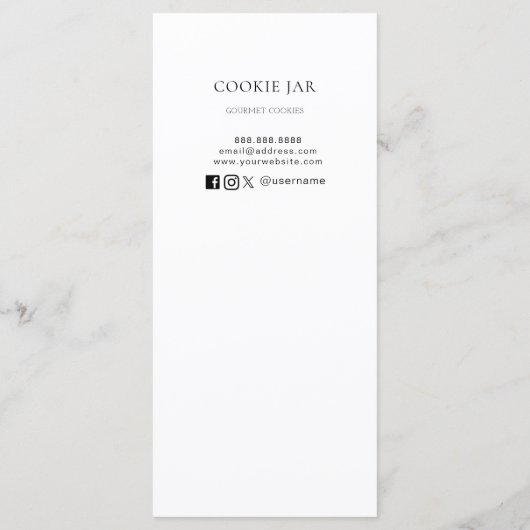 Cookieショップの価格表/メニューカードホワイト メニュー (裏面)