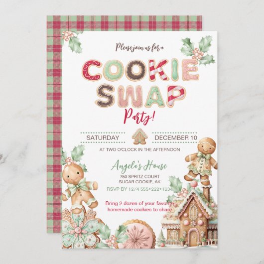 CookieスワップChristmas Cookie Gingerbread 招待状 (正面/裏面)