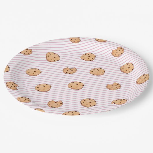 Cookieピンクのストライプ誕生日パーティー ペーパープレート (アングル)