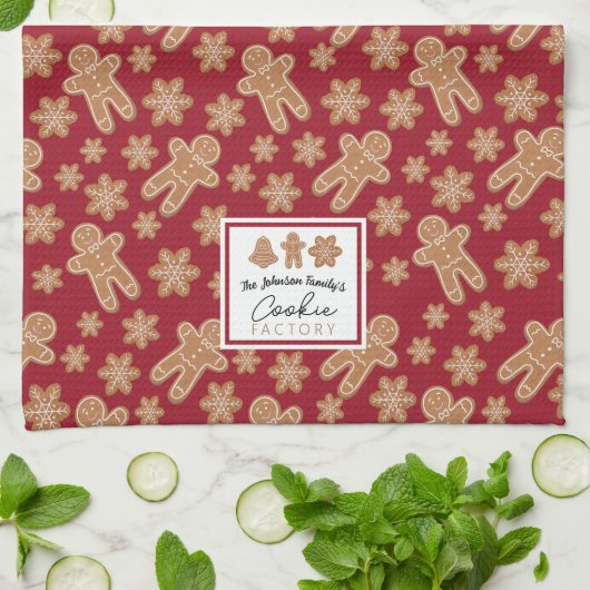Cookieファクトリーファミリー名ジンジャーブレッドブルゴーニュ キッチンタオル (折り畳み)