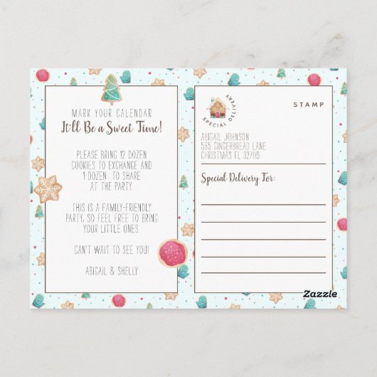 Cookie交換クリスマスパーティー予算招待状 ポストカード (裏面)