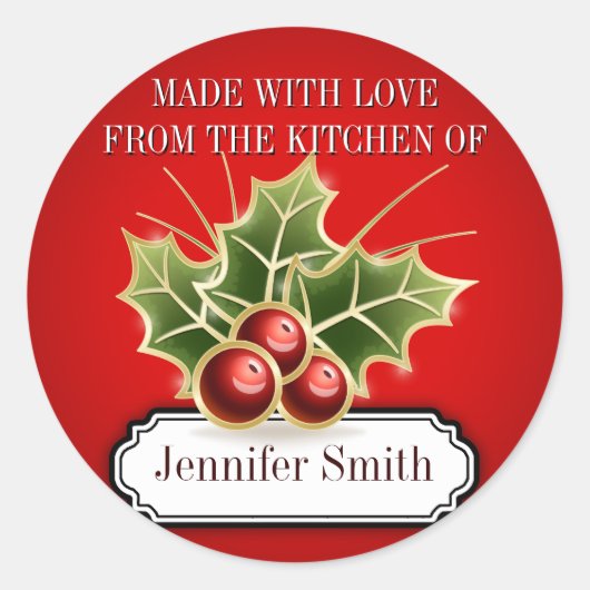Cookie交換ベーキングギフトラベルとHolly Berry ラウンドシール (正面)