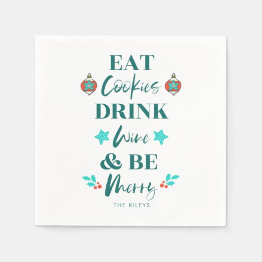 Cookie食べがワインを飲むクリスマス気分を楽しむ スタンダードカクテルナプキン (正面)