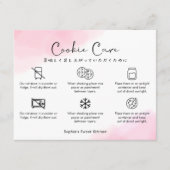 Cookie Care Instructions Pink Watercolor Cute サンキューカード (正面)