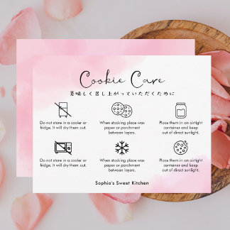Cookie Care Instructions Pink Watercolor Cute サンキューカード