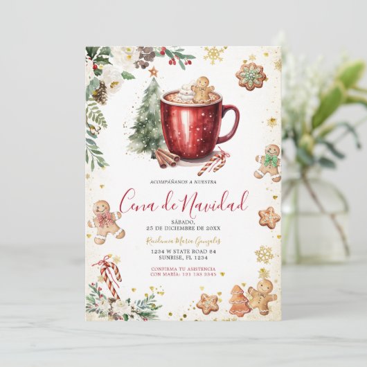 Cookie Cocoa Christmas Spanish Cena De Navidad 招待状 (スタンド正面)