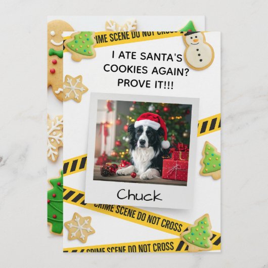 Cookie Crime Scene Funny Dog Christmas Card サンキューカード (正面/裏面)