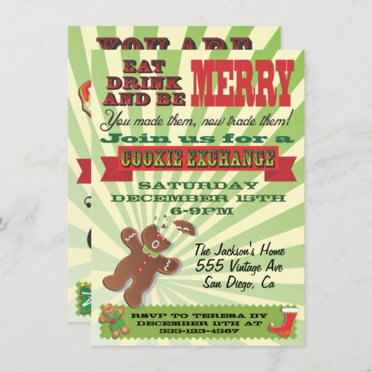 Cookie Exchangeパーティの招待状 招待状 (正面/裏面)